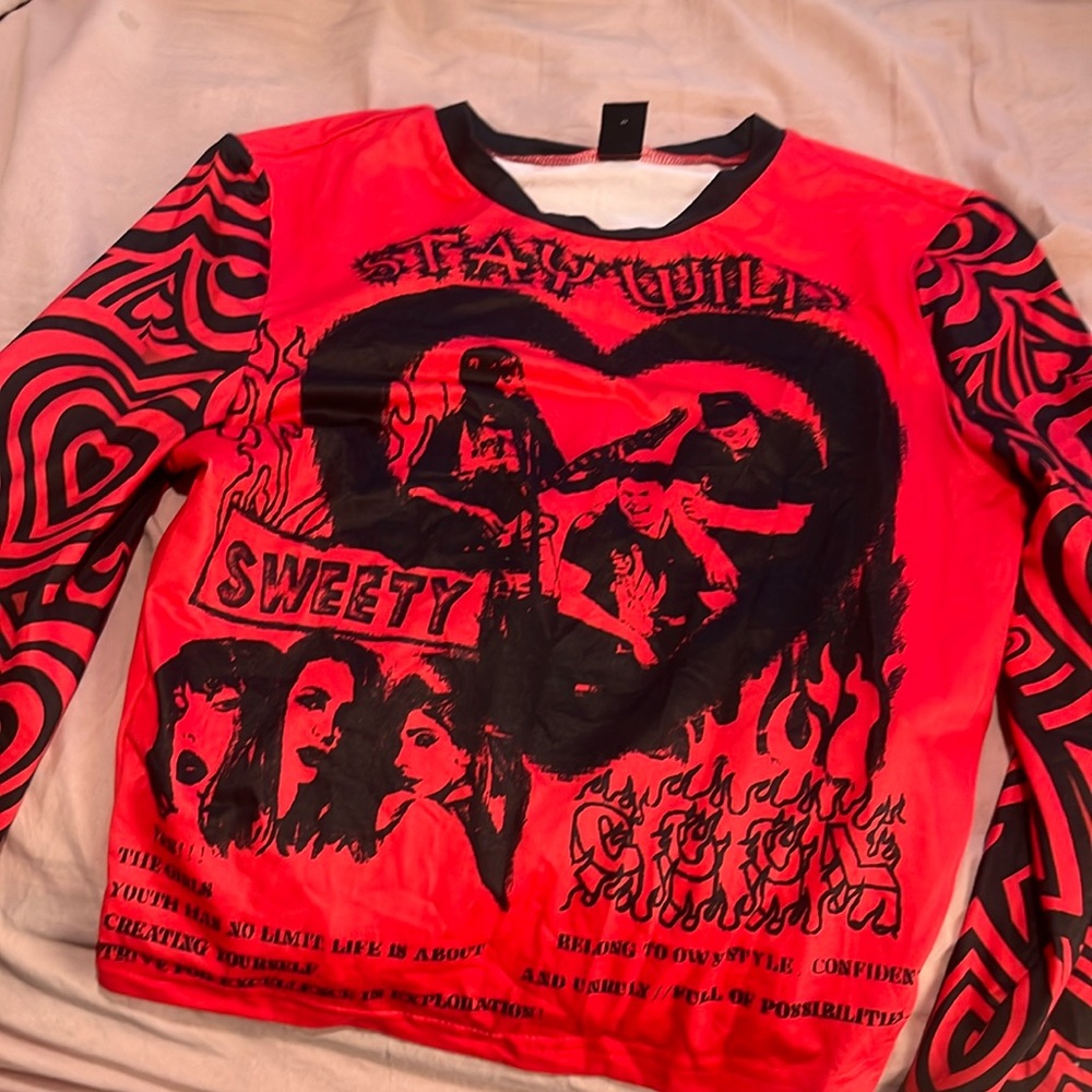 SHEIN red never worn red crop top long sleeve